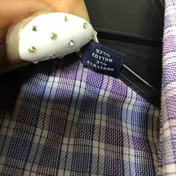 Tommy Hilfiger Men Button-Up Shirt Long Sleeve Purple Blue Plaid Medium 15.5 NWT - Picture 5 of 5